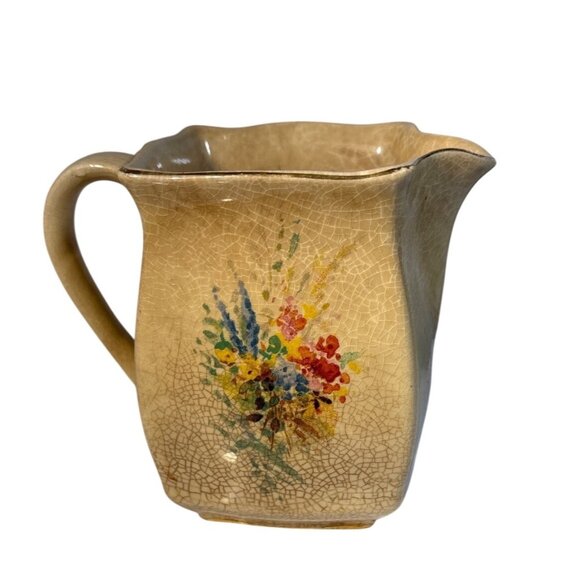 Falcon Ware Pitcher Creamer Vintage English Cottage Scene & Floral Crackle - Picture 2 of 9